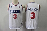 Youth 76ers 3 Allen Iverson White Hardwood Classics Throwback Jersey